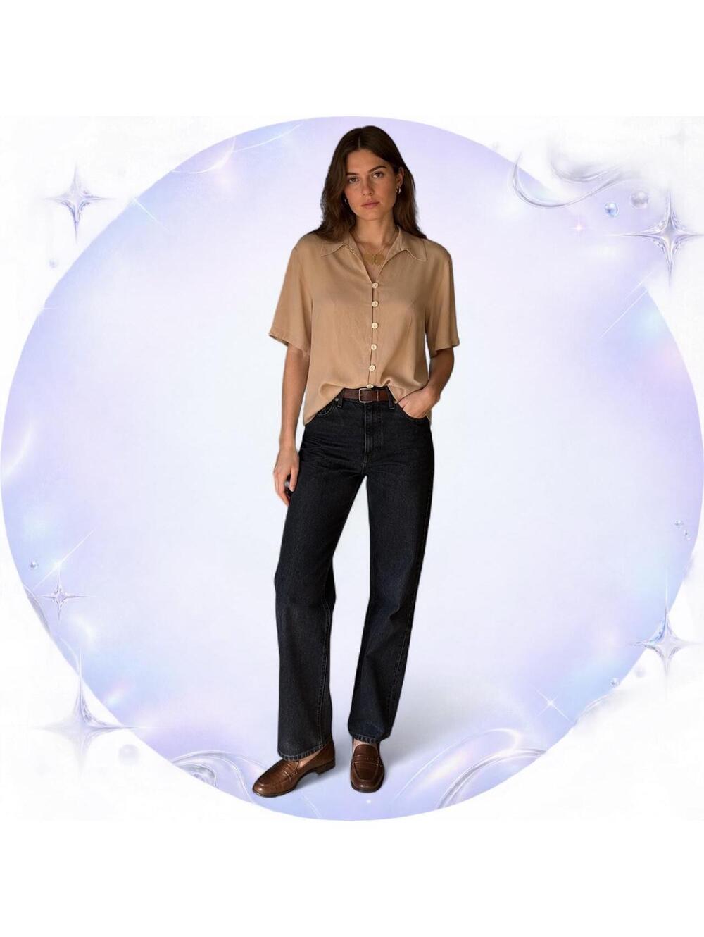 Vintage Impressions of California Taupe Rayon Blouse Size 8